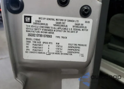 2005 Chevrolet Silverado C1500 из США, поврежденный, VIN 2GCEC13T851376563